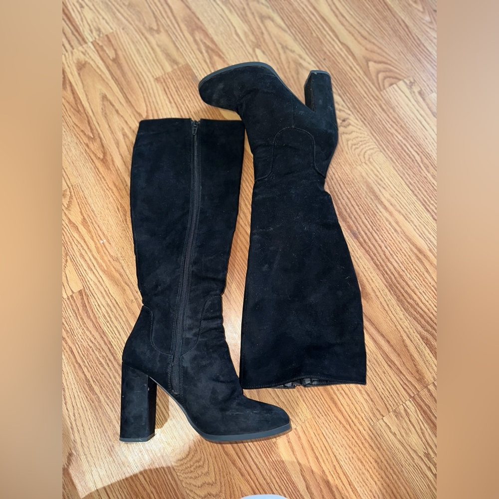 Black Suede Knee High Boots